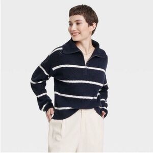 Navy and White Striped Women's Sweater